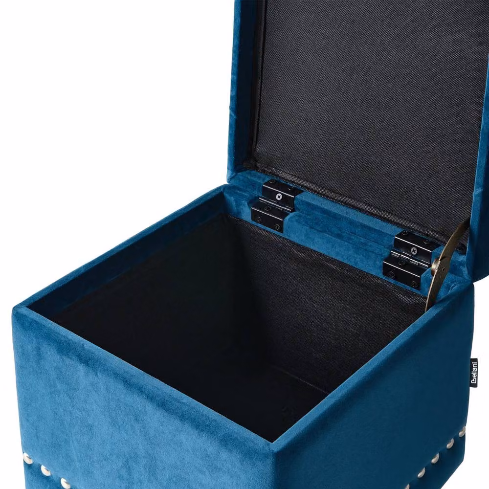 Wyld and Coco Velvet Ottoman in Deep Blue with Tufted Seat and Nailhead Trim – 6