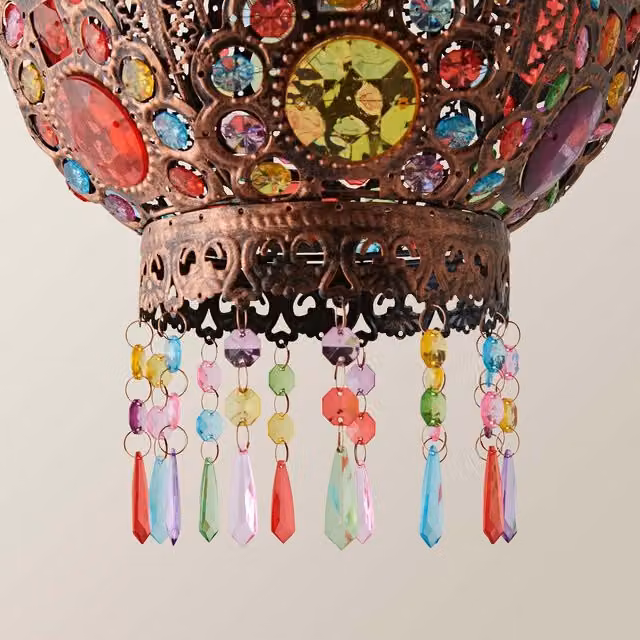 ValueLights Bazaar Moroccan Jewelled Metal Ceiling Lamp Shade in Bronze, Silver or Multicolour