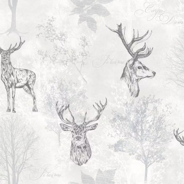 Arthouse Etched Stag Silver Nature and Botanical Wallpaper Roll – 1