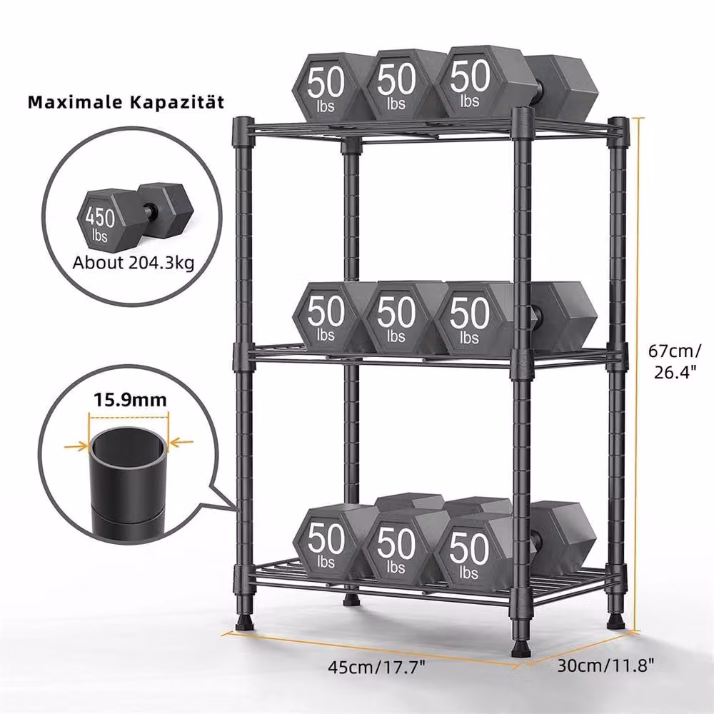 Nordara 3 Tier Black Metal Industrial Utility Shelving Unit with Adjustable Shelves – 2