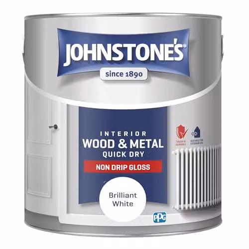 Johnstone's Quick Dry and Non Drip Gloss Paint for Wood and Metal, Brilliant White, 2.5 l