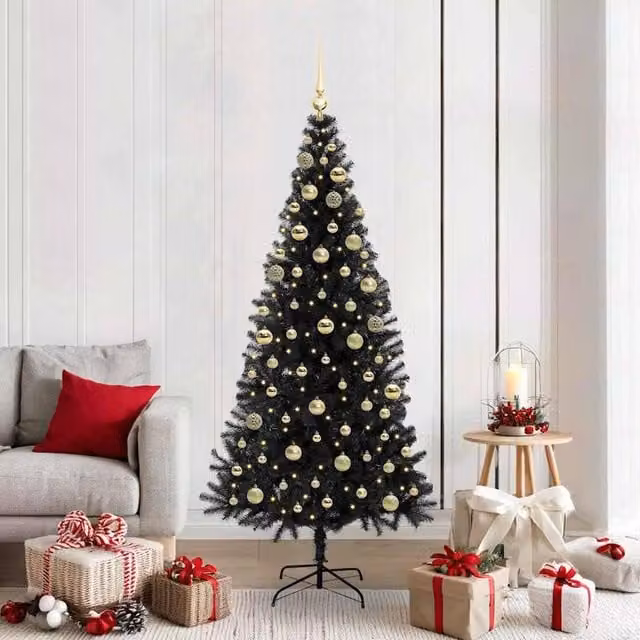 Berkfield Home Black PVC Christmas Tree with 300 LEDs and Stand, Height: 180 cm