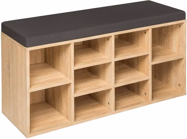 tectake Shoe Rack Max in Light Brown with Adjustable Shelves and Back Panel