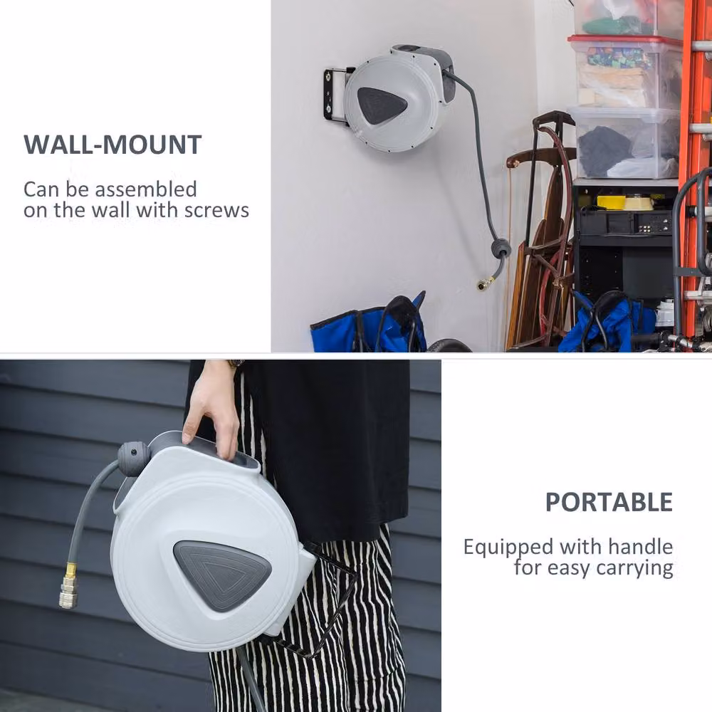 STILVORA Wall-Mounted Retractable Air Hose Reel, 10 m, Grey – 7