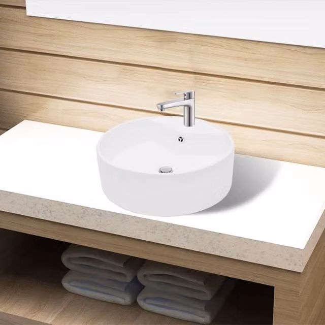 Berkfield Home White Ceramic Round Bathroom Sink Basin with Overflow