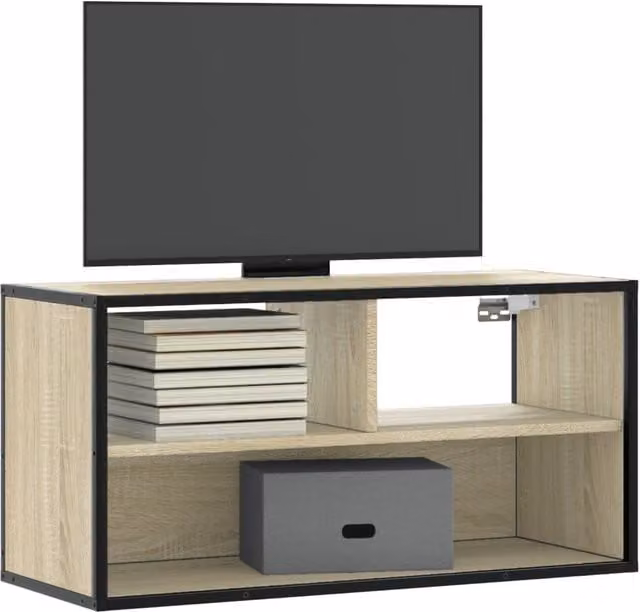 Berkfield Home Industrial TV Cabinet in Sonoma Oak and Brown, W/D/H: 80 x 31 x 39.5 cm