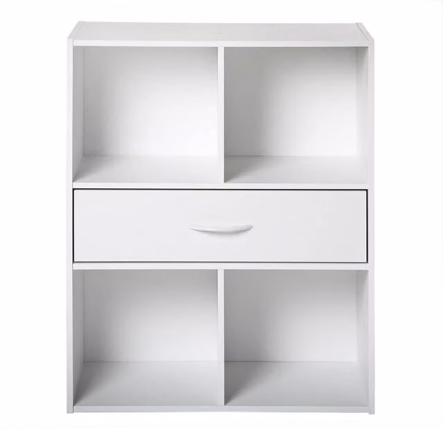 CALICOSY 4-Compartment Storage Shelf with Drawer, White, W/D/H: 62.0 x 29.5 x 80.0 cm – 1