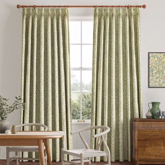 William Morris Acorn Made To Measure Blackout Eyelet Curtains in Lichen Green Cotton Fabric