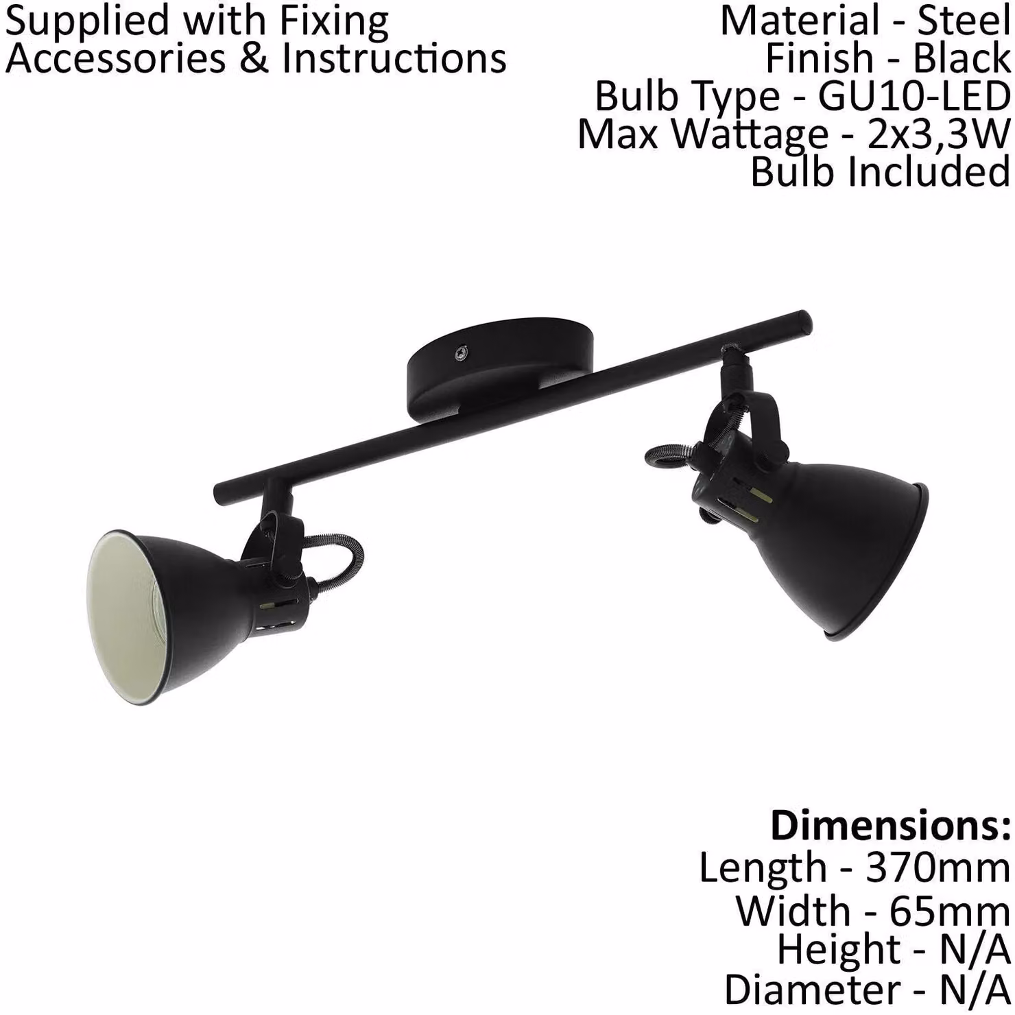 Loops Twin Ceiling Spotlight and 2x Matching Wall Lights in Matt Black with Adjustable Heads – 2