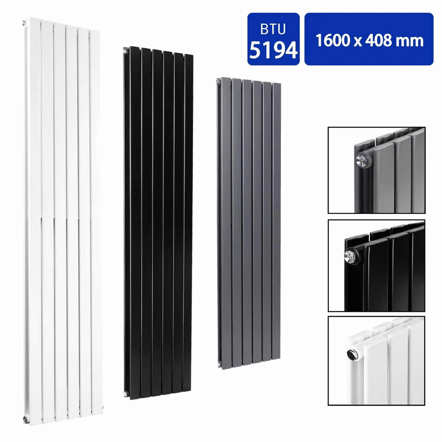 MCC Direct Designer Flat Panel Double Radiator in Anthracite Grey, W: 160 cm, H: 40.8 cm, D: 4.08 cm – 2