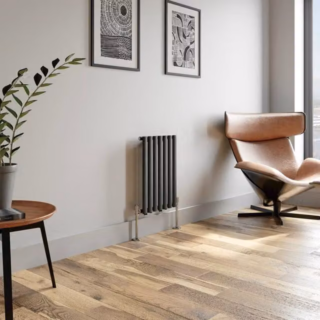 Temprazo Vertical Oval Tube Double Panel Designer Radiator in Anthracite Grey, H: 1600 mm, W: 360 mm