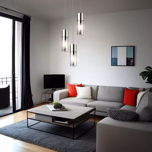 Globo Lighting Modern Cylinder Suspended Pendant Light in Nickel Matt Silver with Transparent Glass and E27 Bulb Holder – 2