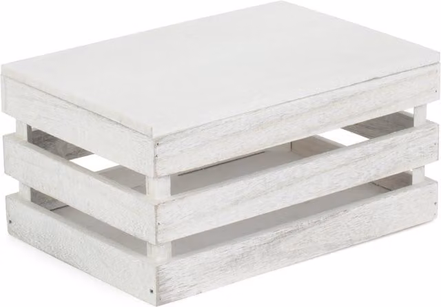Red Hamper Vintage Slatted Wooden Box with Lid in Grey, W: 30.0 cm, D: 25.0 cm, H: 14.5 cm