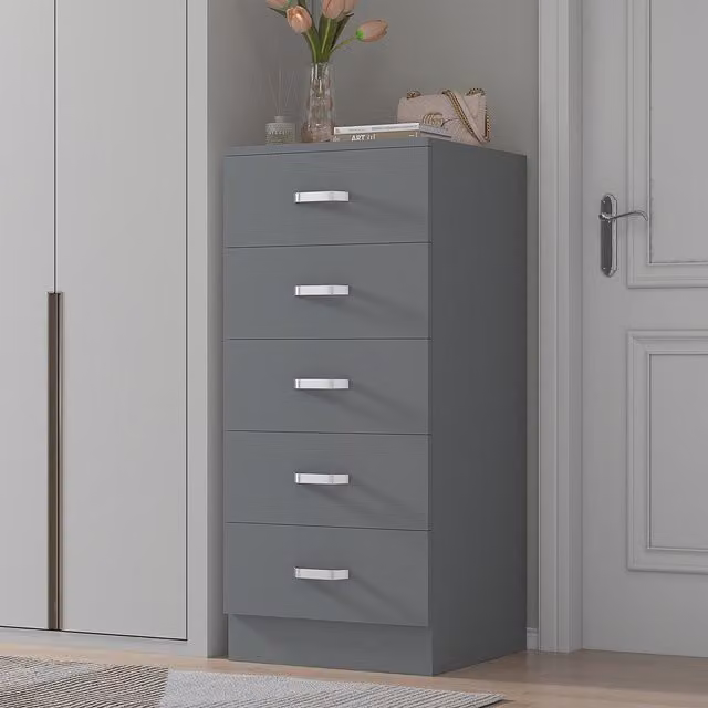 FWStyle Modern 5 Drawer Chest of Drawers with Matt Finish in Grey