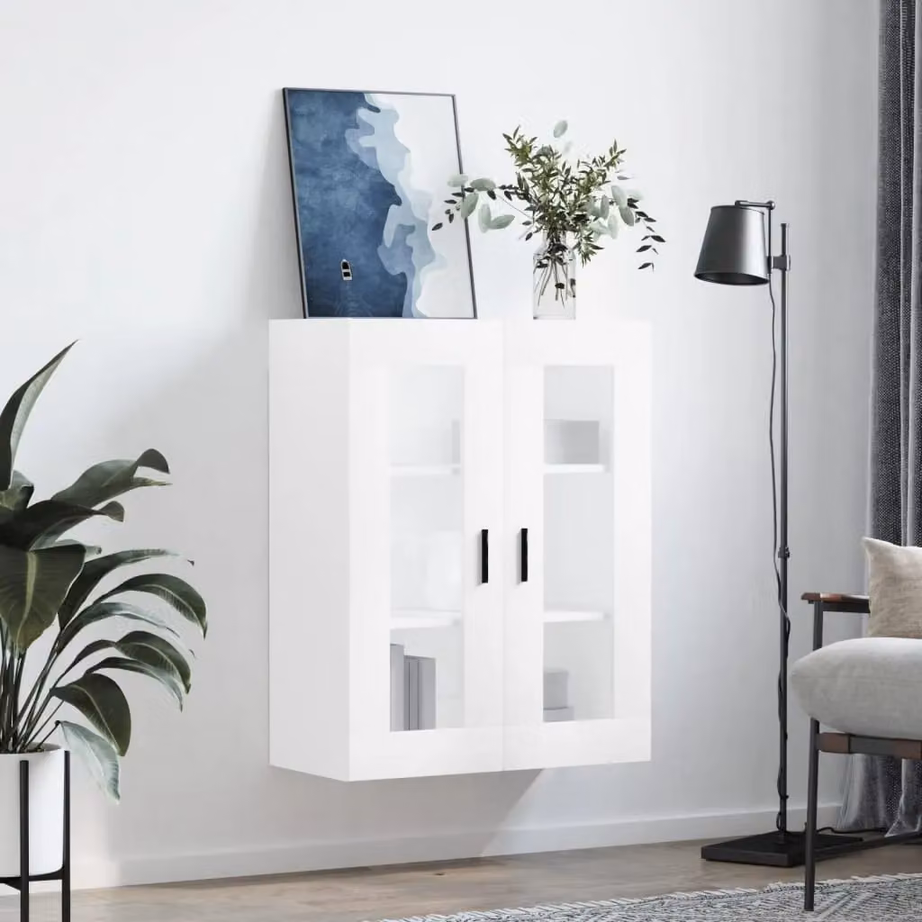Berkfield Home Wall Mounted Cabinet with Glass Doors, White, W: 69.5 cm, D: 34 cm, H: 90 cm – 3