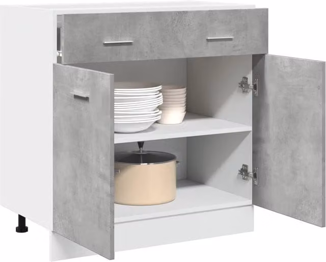 Berkfield Home Lyon Concrete Grey Bottom Cabinet with Drawer, W: 80 cm, D: 46 cm, H: 81.5 cm