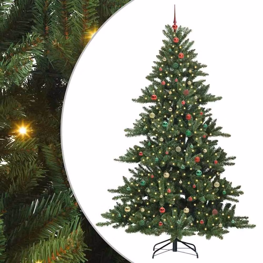 Berkfield Home Artificial Hinged Green Christmas Tree with 300 LEDs, Height: 240 cm – 2