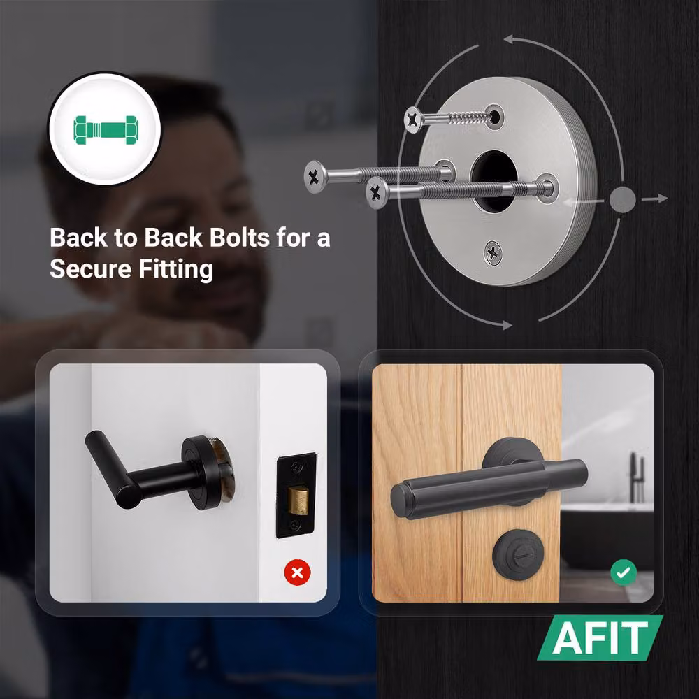 AFIT Matt Black Aluminium Bathroom Door Handle Set with Lock and Hinges – 3