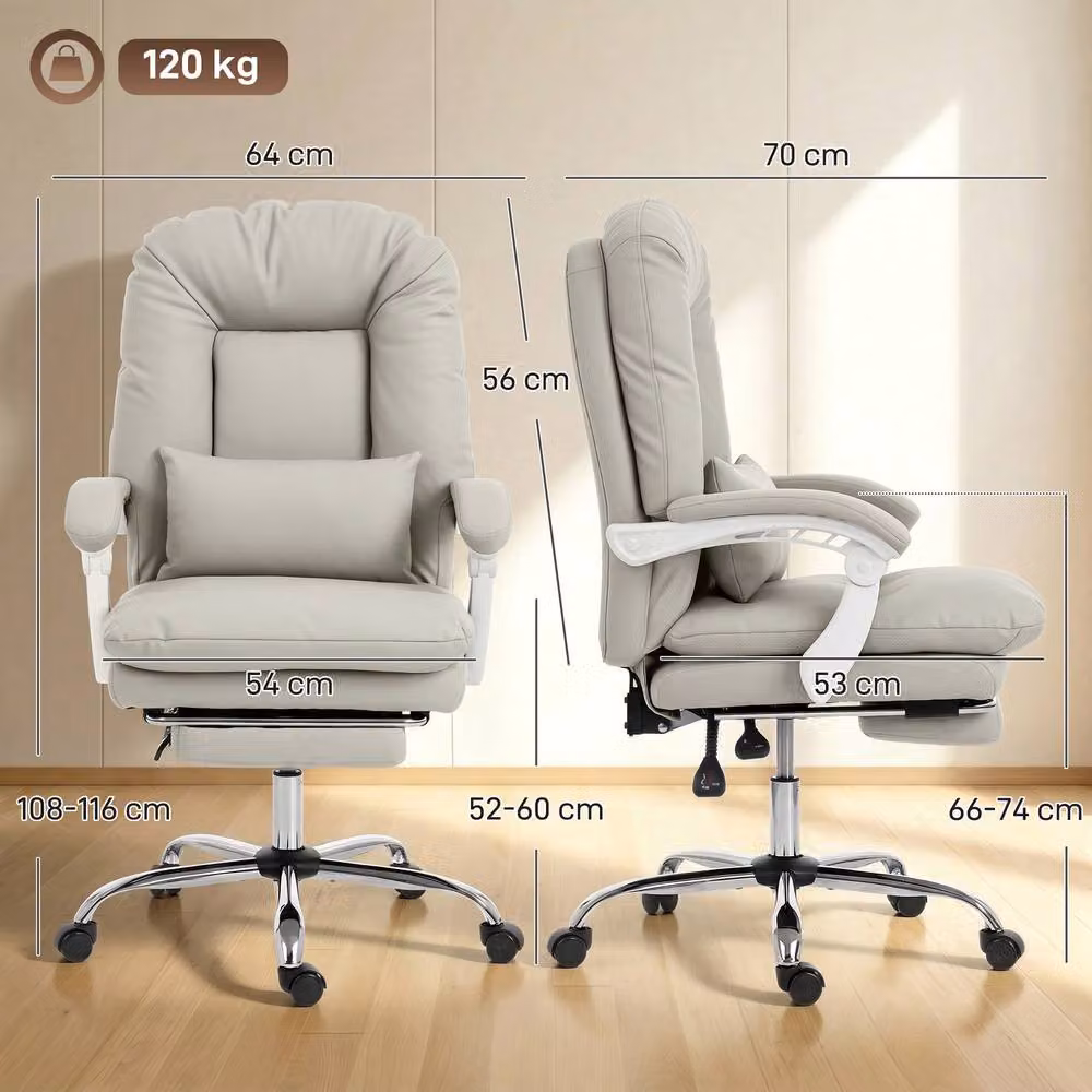 Rolipo Ergonomic Reclining Velvet Executive Office Chair with Footrest and Headrest in Stone Grey – 3