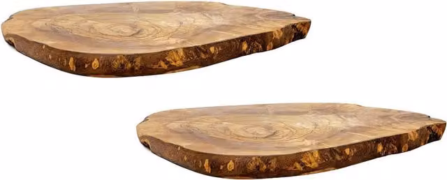 Verano Spanish Ceramics Solid Olive Wood Rustic Kitchen Table Trivets, Brown, Diameter: 30 cm, Set of 2