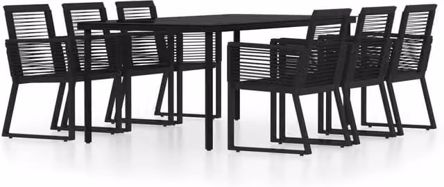 Berkfield Home 7 Piece Modern Black Garden Dining Set with Metal, Glass and Rattan