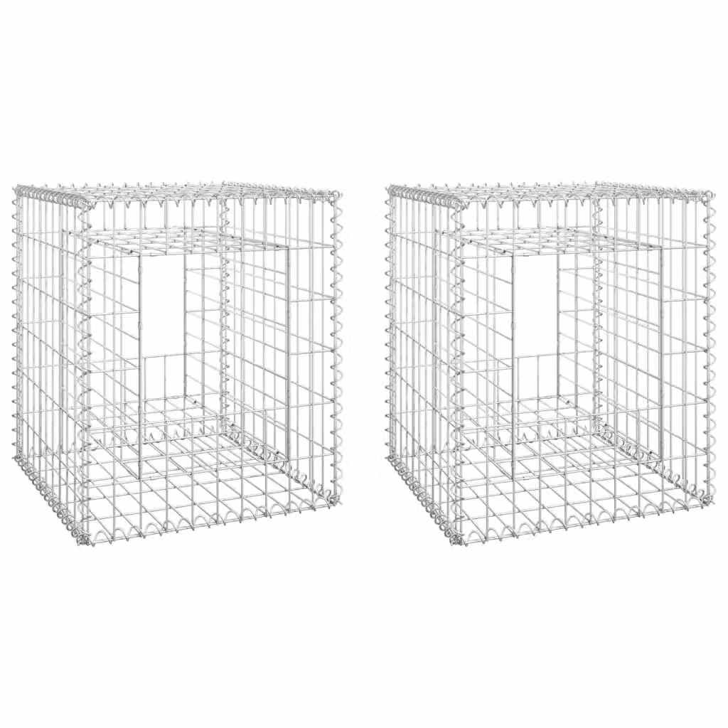 Berkfield Home Silver Iron Gabion Basket Posts, 2 Pieces, W/D/H: 50 x 50 x 60 cm