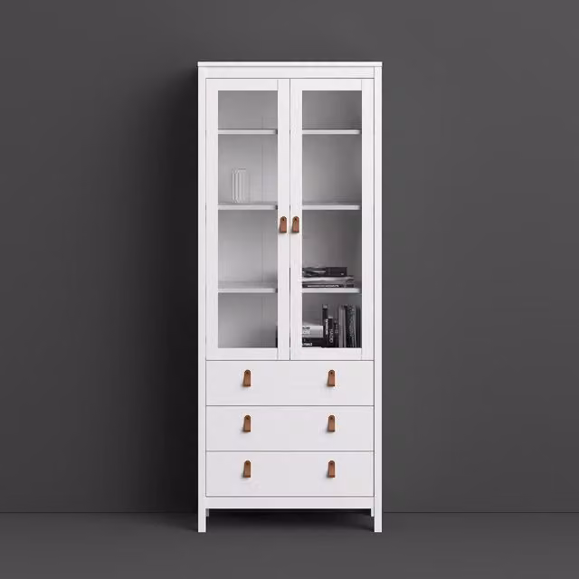 Furniture To Go Barcelona Modern China Cabinet with Glass Doors and 3 Drawers in White