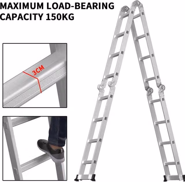 VOGREX 4.7m Heavy Duty Aluminium Telescopic Ladder in Silver