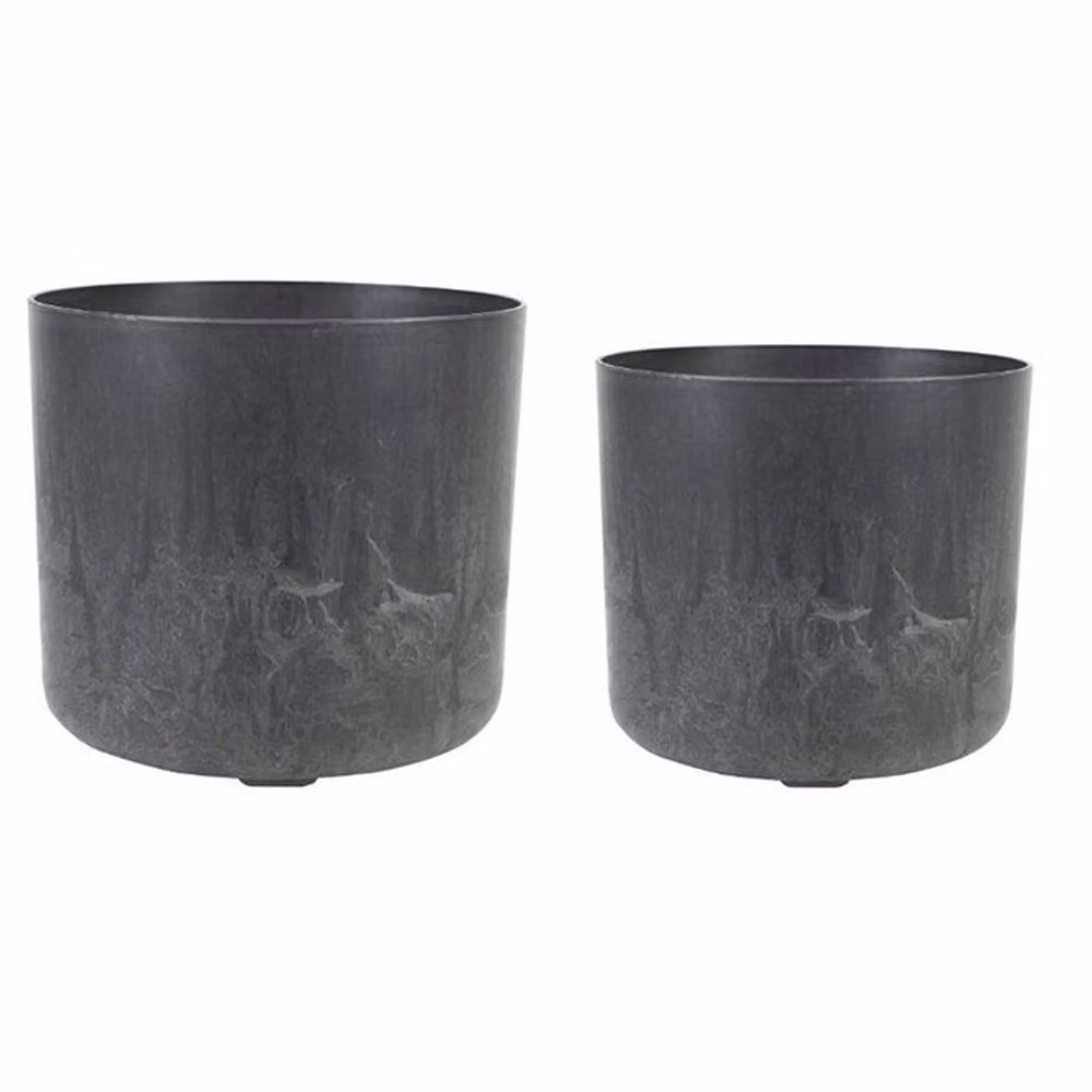 Ivyline Celine Planter Tub Set of 2, Black Artificial Stone – 2