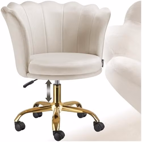 tectake Art Deco Swivel Armchair with Velvet Cover and Metal Frame in Beige and Gold, W/D/H: 64.0 x 65.01 x 88.0 cm – 1
