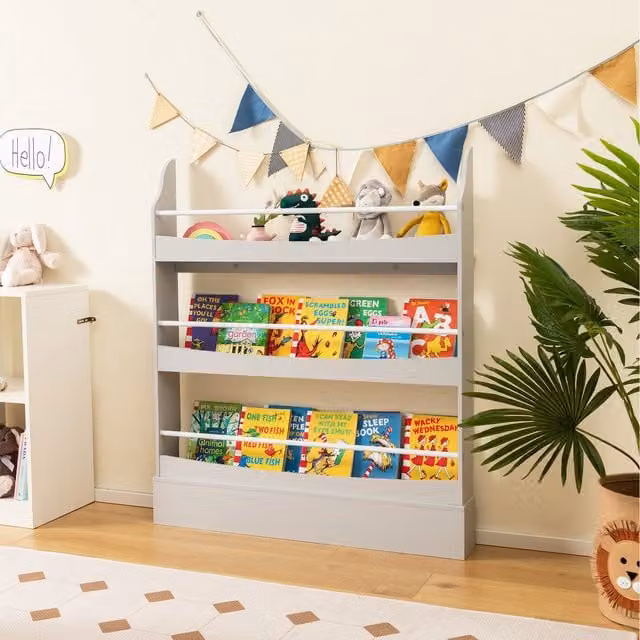 Costway 3-Tier Kids Bookshelf in Grey