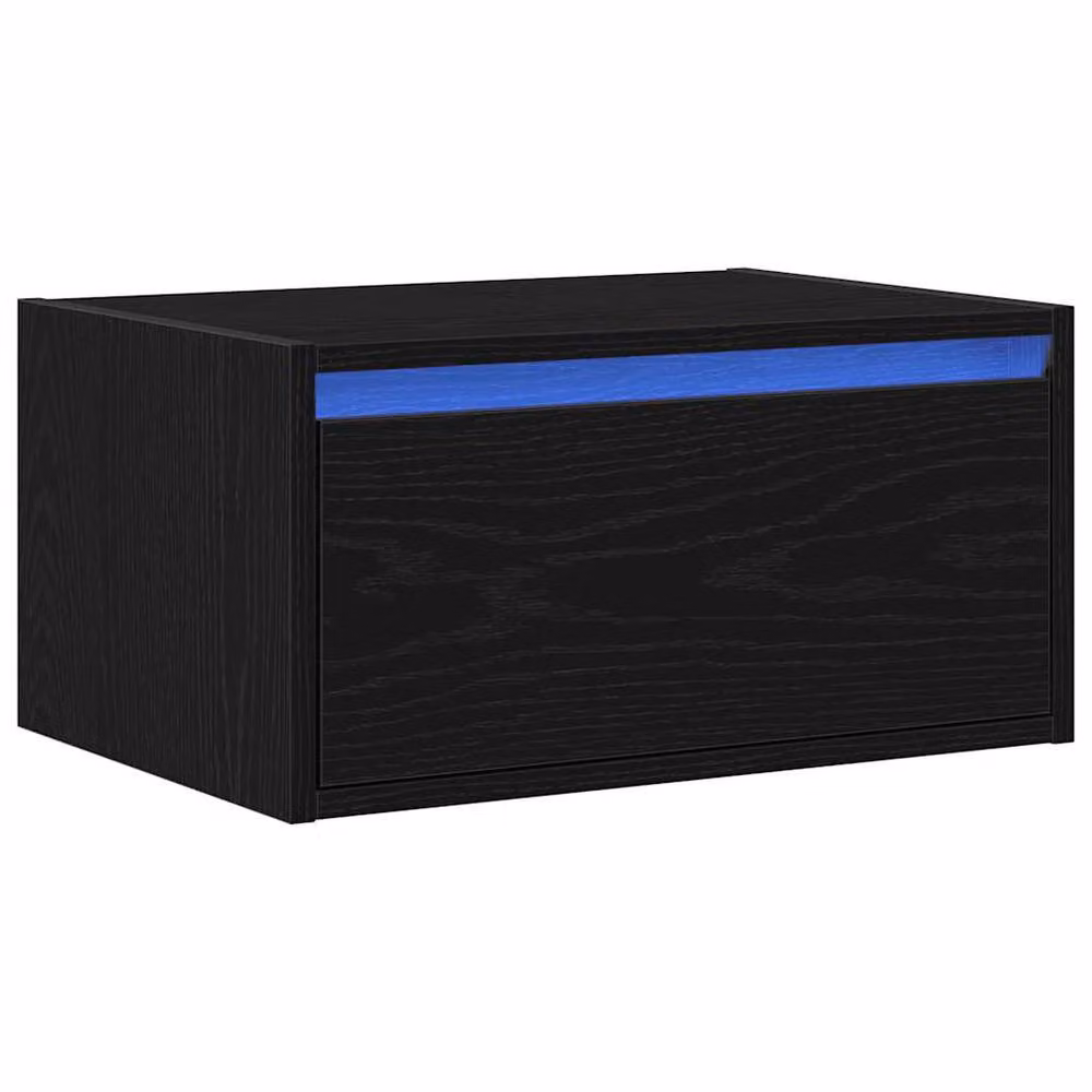 Berkfield Home Wall-mounted Bedside Cabinet with Integrated LED Lights in Black Oak – 3