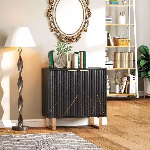 STILVORA Modern Sideboard with Adjustable Shelf in Black and Gold – 1