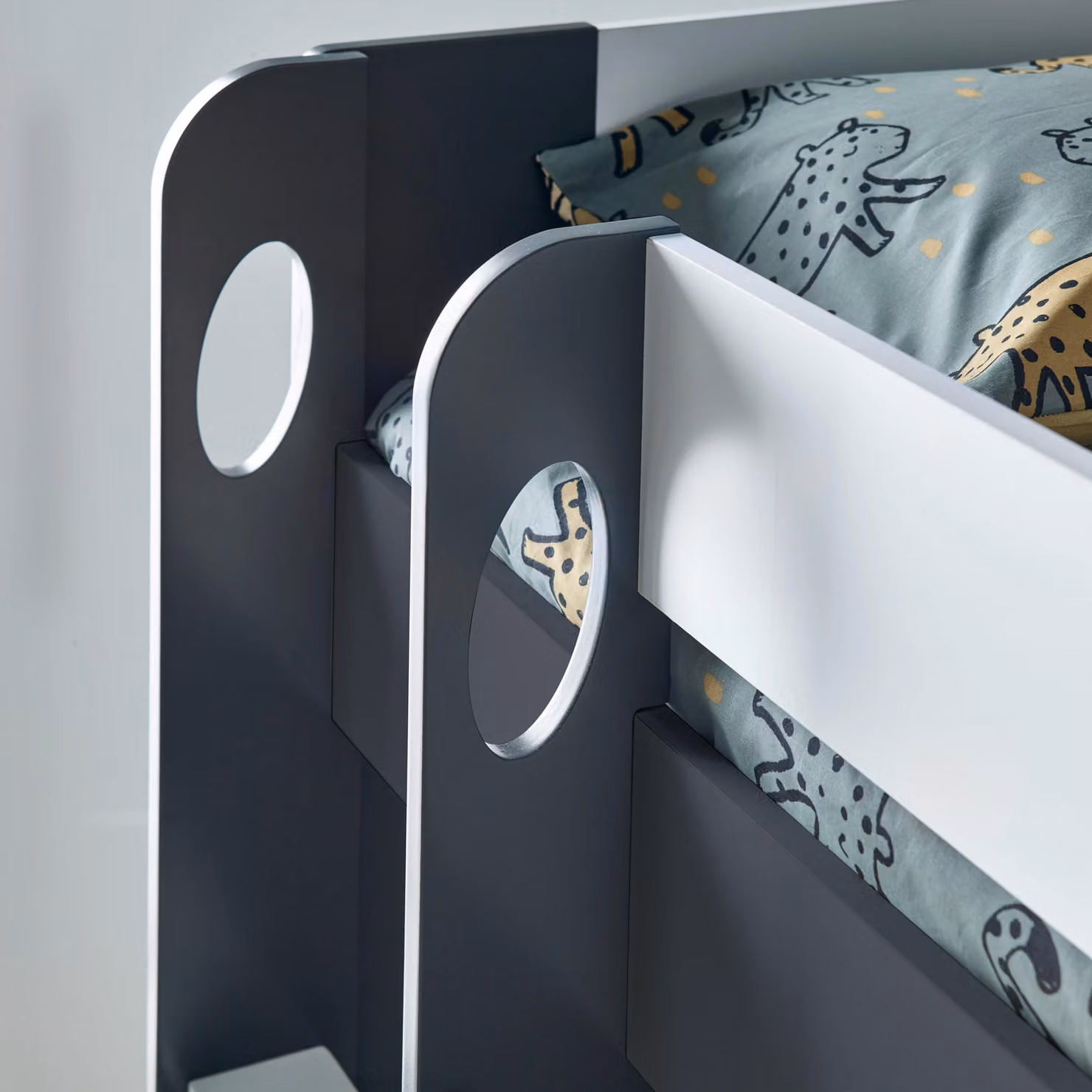 Bedmaster Olly Two-Level Storage Bunk Bed with Orthopaedic Mattresses in Grey and White – 2