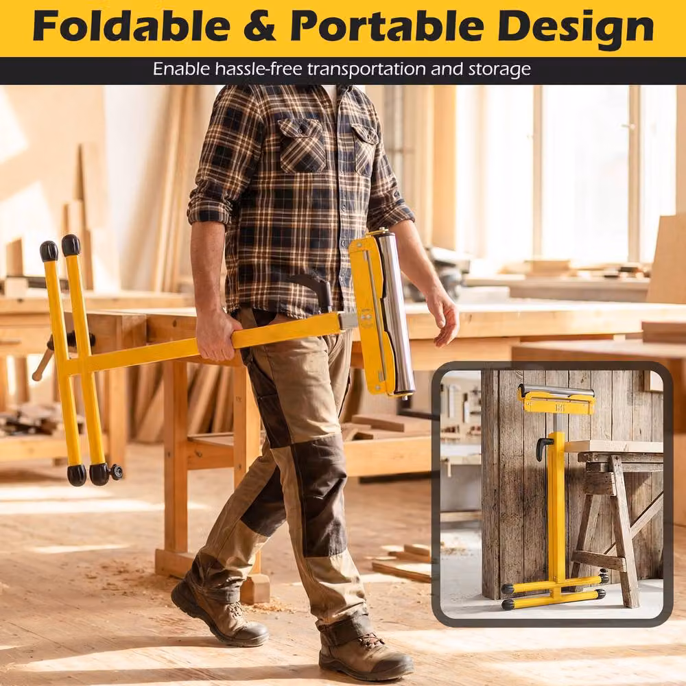 Gymax 2-Piece Adjustable Height Folding Roller Stands for Table Saws in Yellow – 3