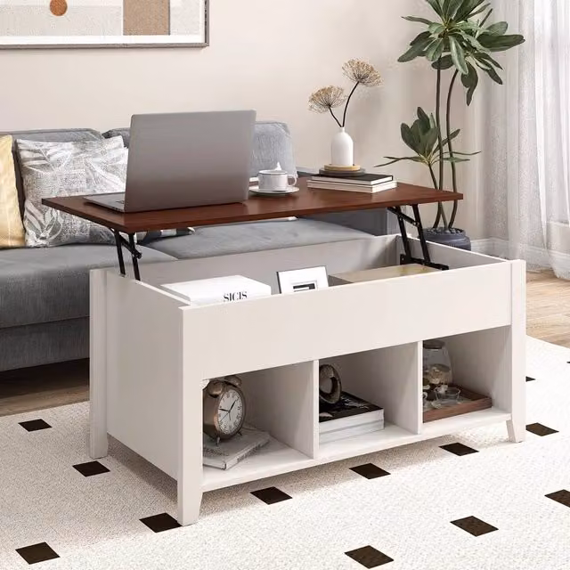 FORGEVIO Modern Lift Up Coffee Table with 3 Cubes and Lift Mechanism in Multicolour