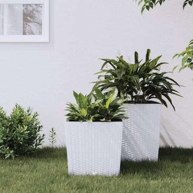 Berkfield White Rattan Planter with Removable Inner Tub, 21/32 L – 1