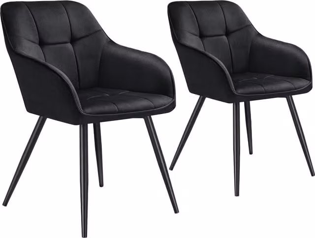 tectake Marilyn Set of 2 Modern Velvet Dining Chairs with Armrests in Black