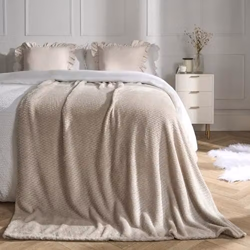 Dreamscene Beige Fleece Faux Fur Throw Blanket, W/D/H: 125 x 150 cm – 2