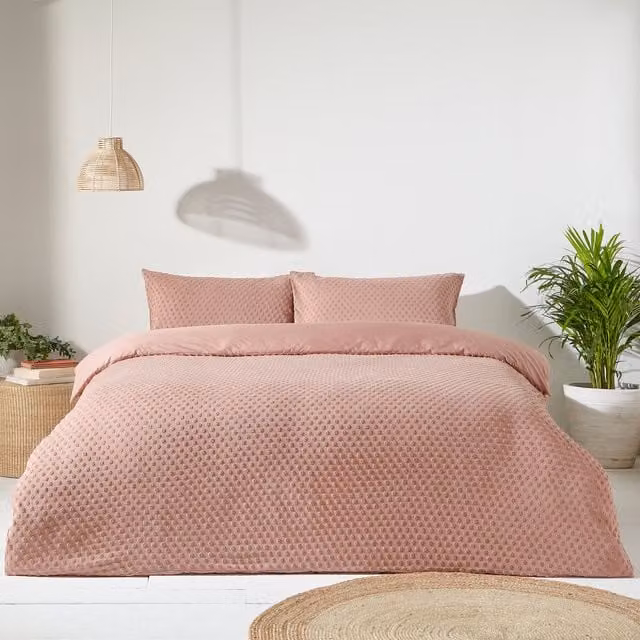 Make it a Home Polka Tuft Cotton Percale Duvet Cover Set in Pink and Orange, 90 x 200 cm