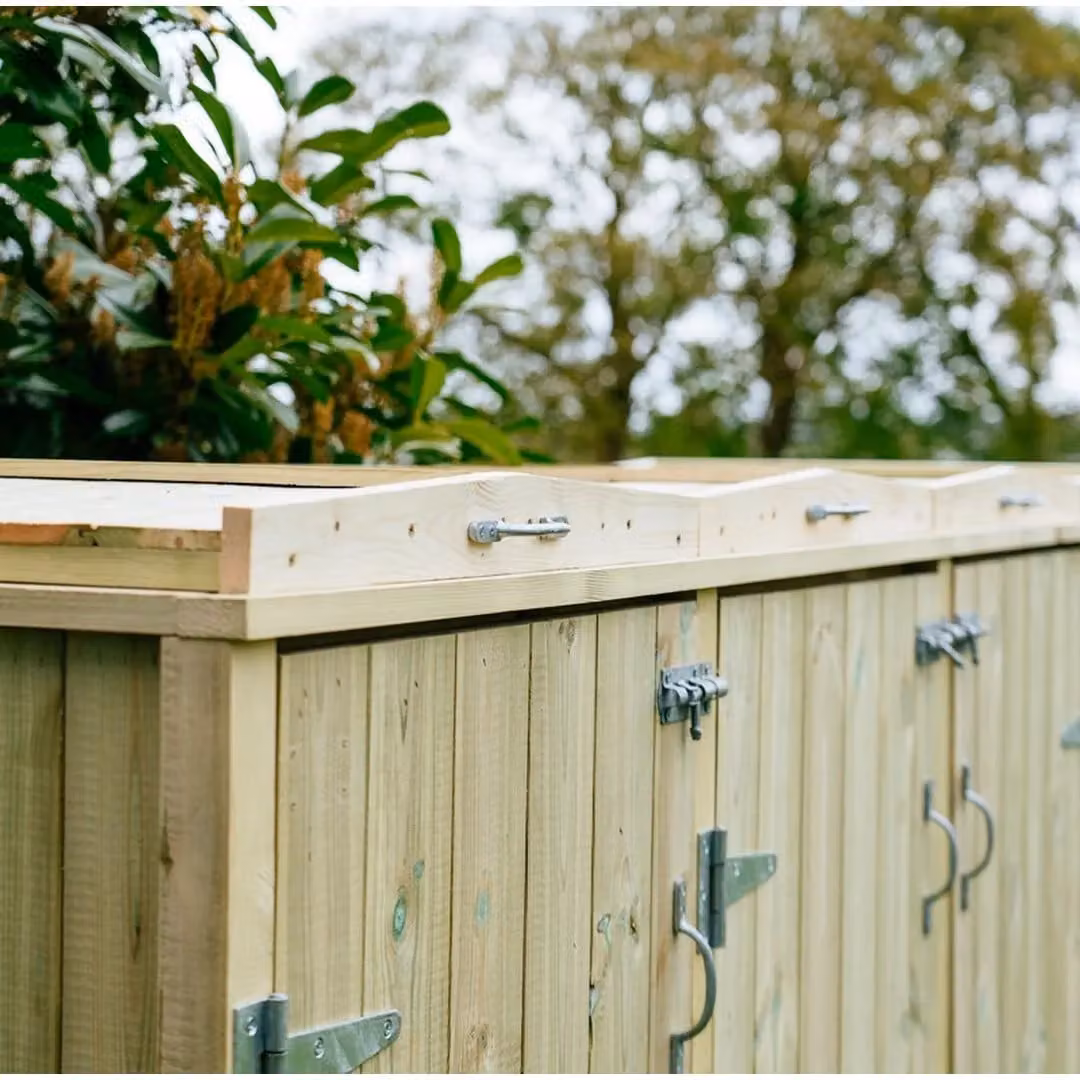 Buttercup Farm Shireburn Bin Store in Natural Wood and Galvanised Steel, Fits 3x 180L/240L Wheelie Bins and 2x Boxes – 4