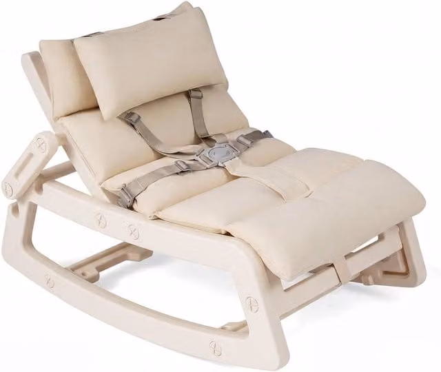 Gymax Toddler Rocking Chair Recliner with Adjustable Backrest and Harness in Beige