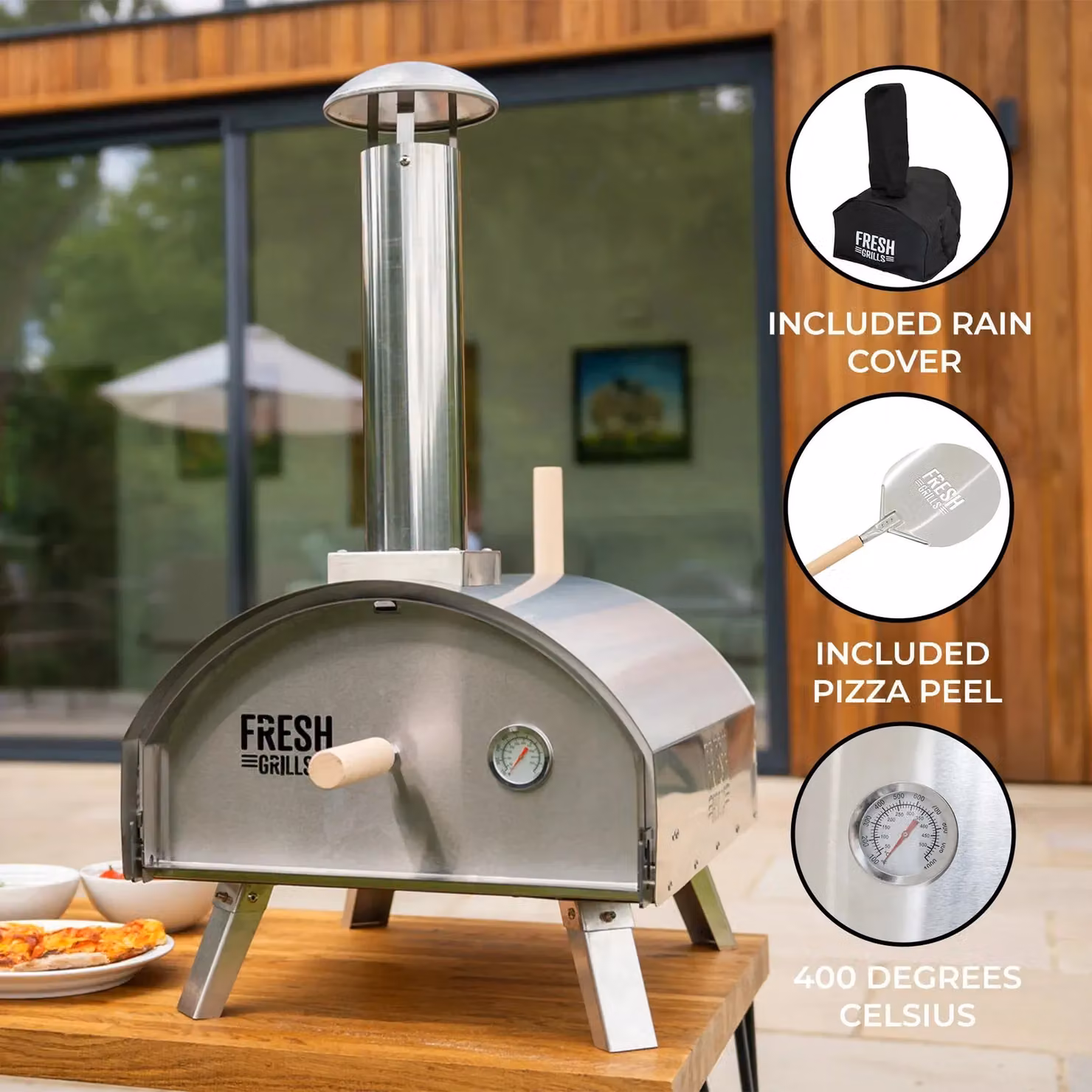Monstershop Fresh Grills Premium Portable Outdoor Pizza Oven in Silver with Stainless Steel Construction and Built-in Thermometer – 2