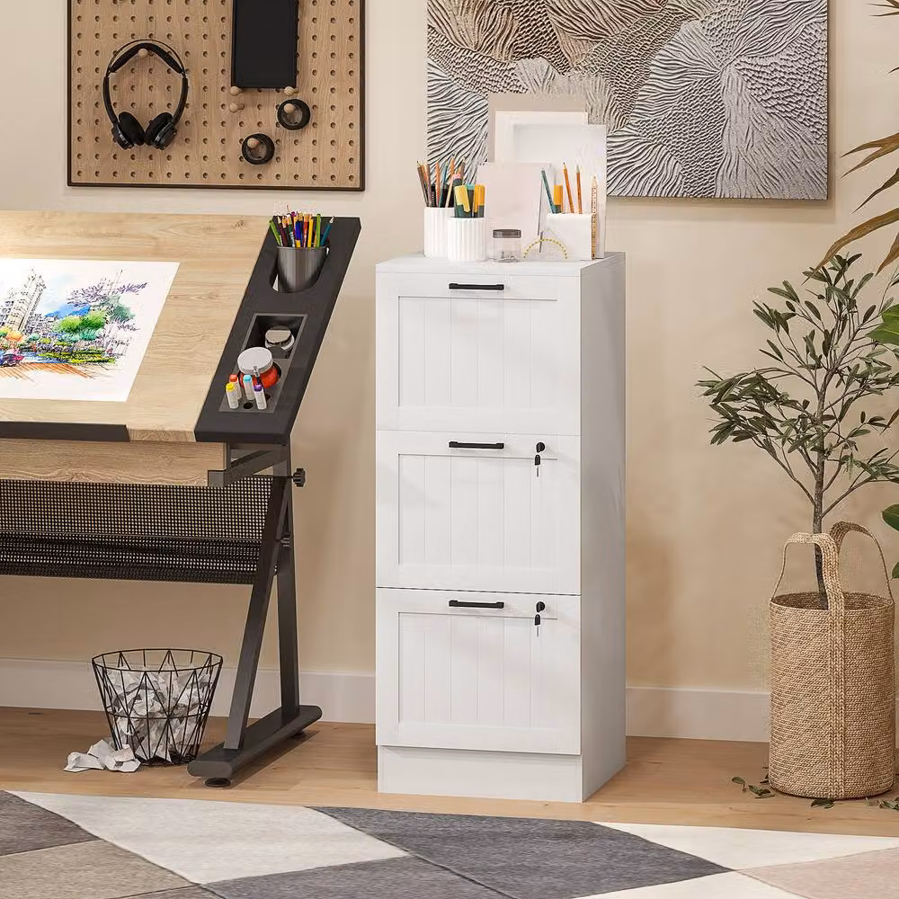 ERGOVEXA Lockable 3 Drawer Filing Cabinet in White – 3