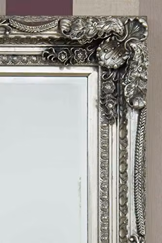 MirrorOutlet Carved Louis Antique Style Full Length Leaner Mirror, Silver, H 183 cm x W 95 cm x D 11 cm – 3