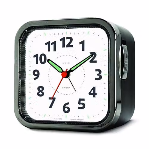 Acctim Otis Non-Ticking Analog Quartz Sweep Bell Alarm Clock in Black – 1
