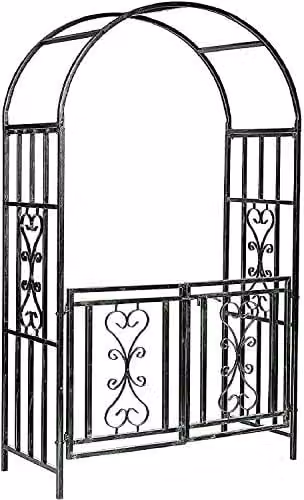 Gr8 Garden Black Metal Rose Arch with Gate and Trellis Support, H: 210 cm x W: 113 cm x D: 52 cm – 1