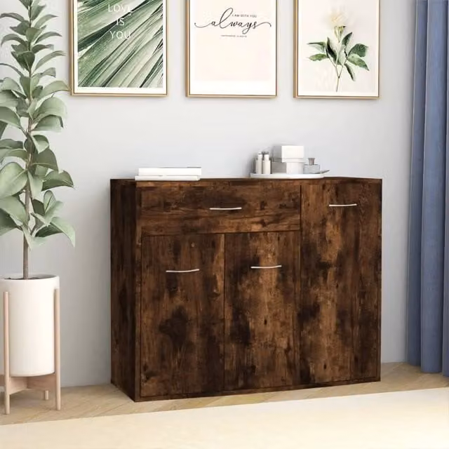 Berkfield Home Smoked Oak Sideboard in Brown, W/D/H: 88 x 30 x 70 cm – 1