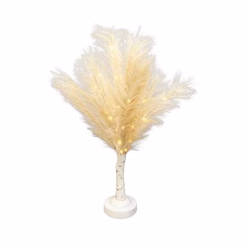 Shatchi Cream Feather Tree Table Lamp with Warm White LEDs, Battery Operated, Height: 70 cm