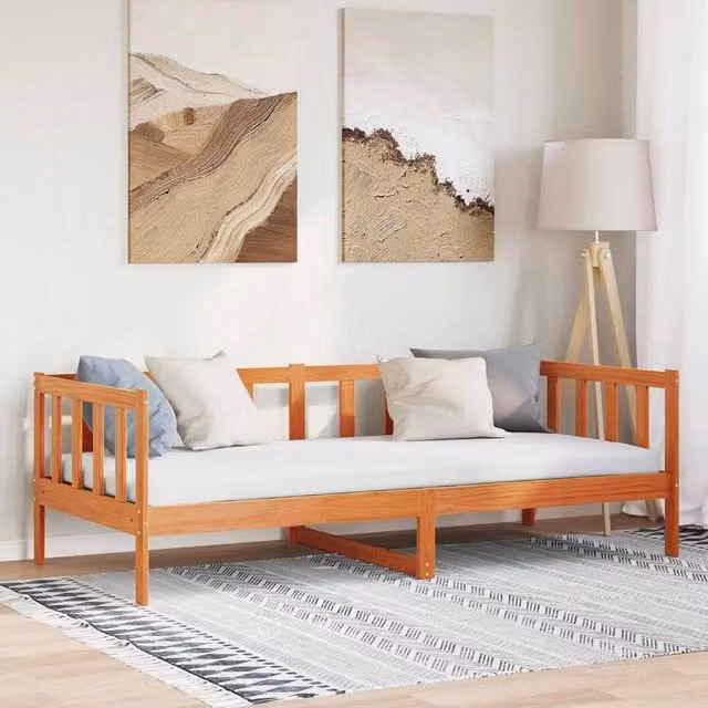 Berkfield Home Solid Pine Wood Bed Frame with Headboard in Wax Brown, W/D/H: 90 x 190 cm – 1